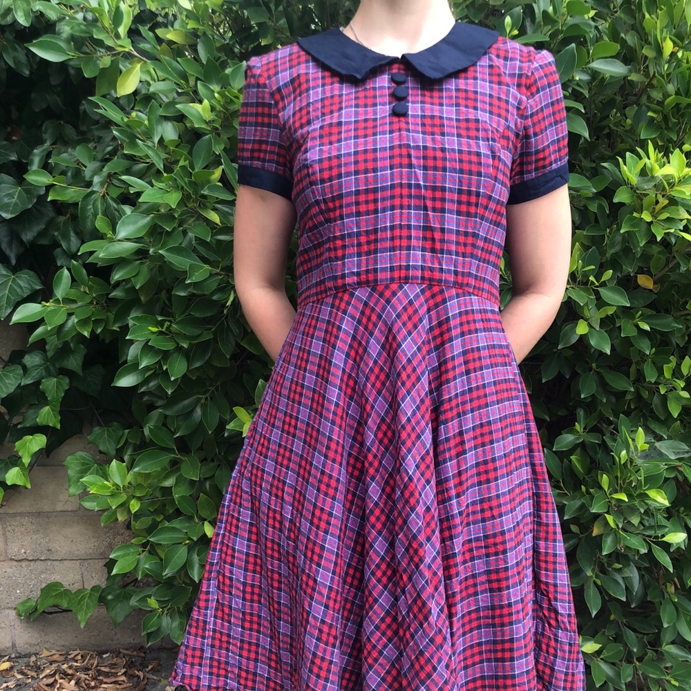 Classic plaid a-line dress with Peter Pan collar